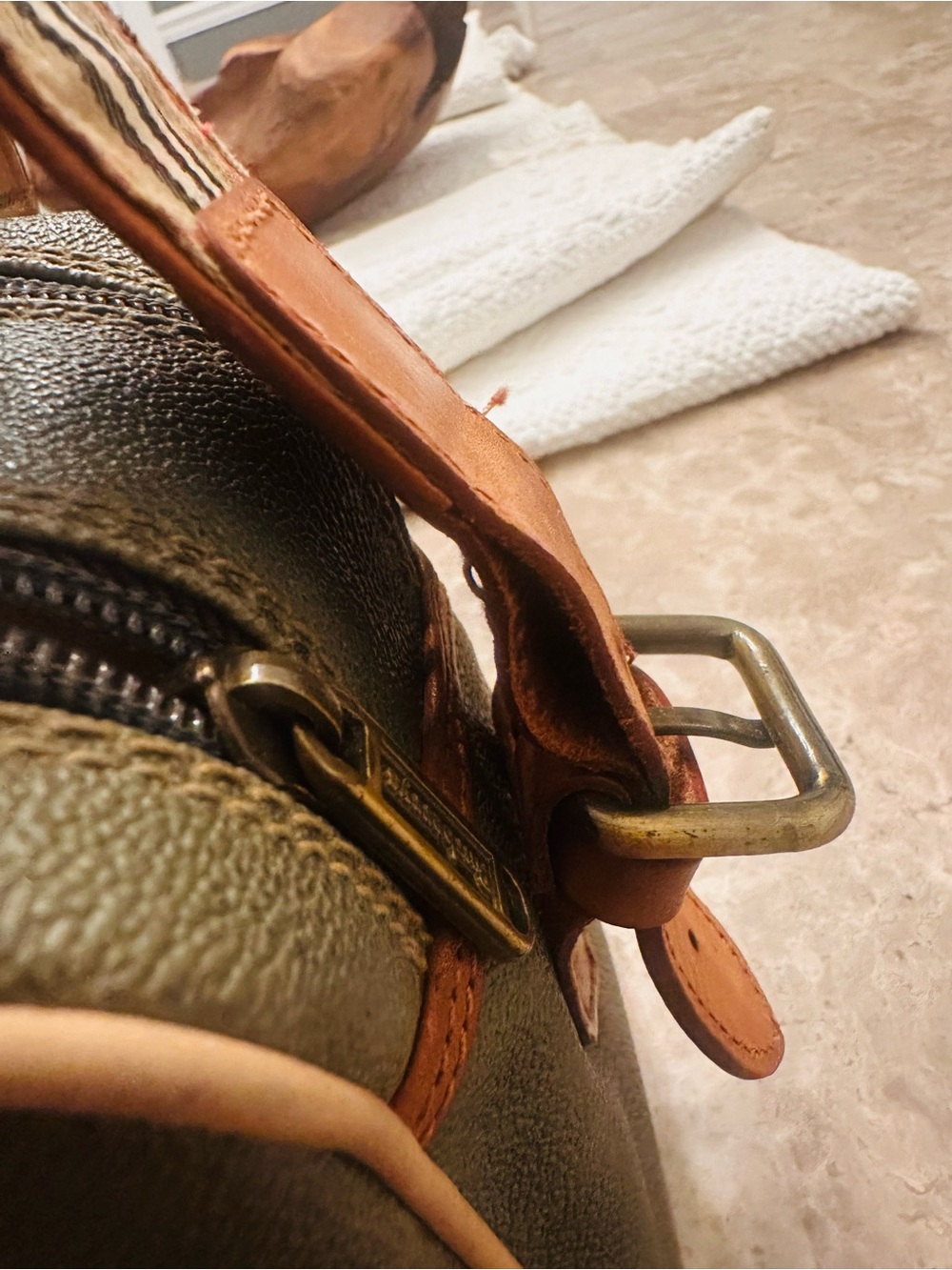 Burberry Olive Green Leather Crossbody with Signature Check Strap - Picture 9 of 12
